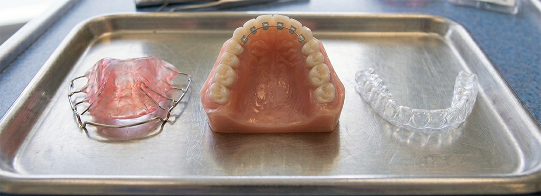 Types of orthodontic retainers including hawley, bonded and essix